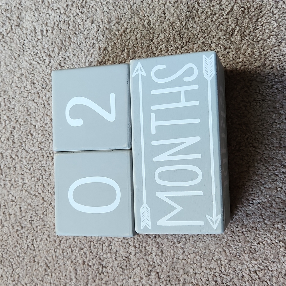 Milestone blocks, baby toddler child, gray and white with arrows